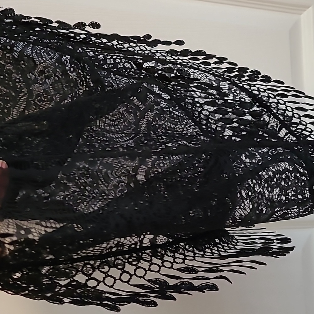 FASHION SCARF, Black lace infinity scarf, delicate, Feminine, 30"